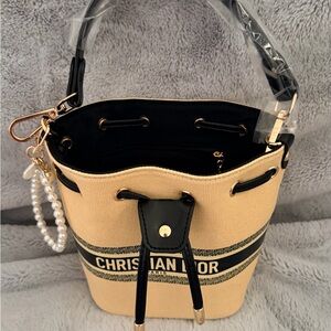 Dior Beige and Black Bucket Bag